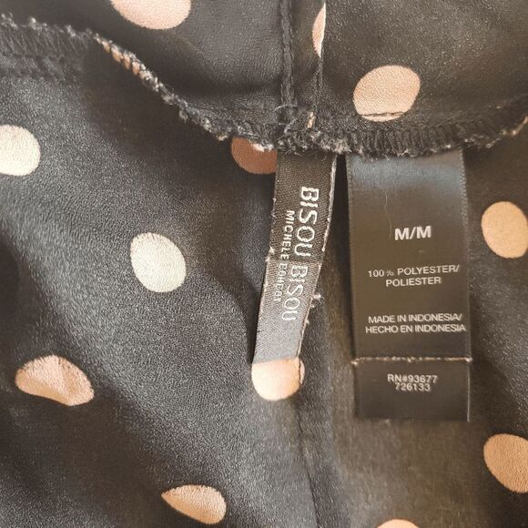 Bisou Bisou Black Pink Polka Dot Flowy Shawl Collar V- Neck Blouse Size M - Picture 9 of 9